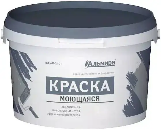 Альмира Интерьерная Супербелая Моющаяся краска водно-дисперсионная акриловая (3 кг) белая
