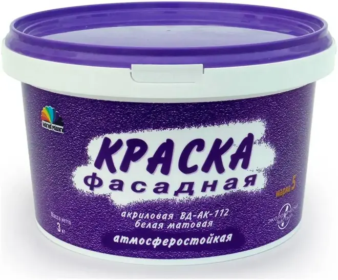 Магия Радуги ВД-АК-112 краска акриловая фасадная атмосферостойкая (3 кг) белая