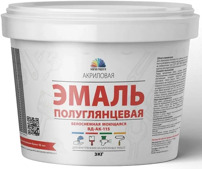 Магия Радуги ВД-АК-115 эмаль акриловая (3 кг) белоснежная полуглянцевая