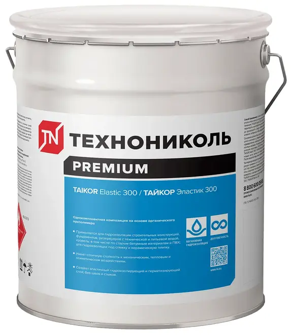 Технониколь Taikor Elastic 300 однокомпонентная полиуретановая композиция для гидроизоляции (24 кг) белый