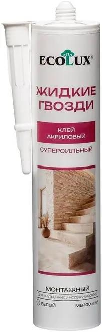 Ecolux Жидкие Гвозди клей акриловый монтажный суперсильный (290 мл) белый