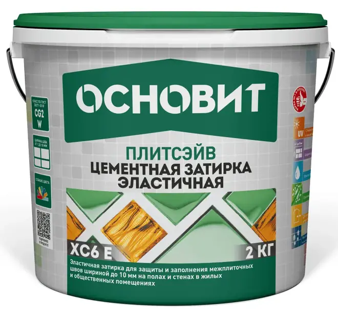 Основит Плитсэйв XC6 E затирка эластичная для швов (2 кг) светлая платина №105