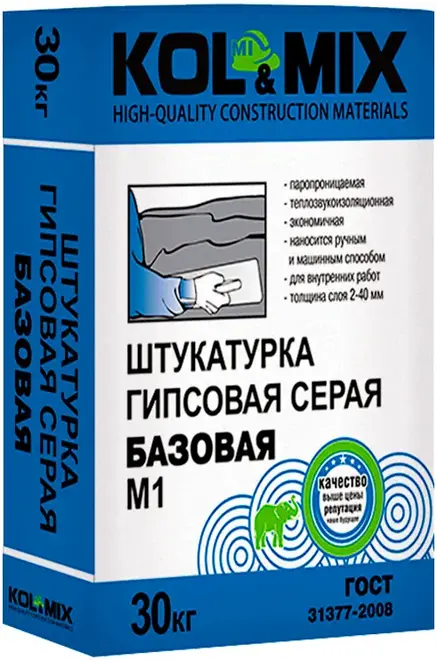 Kol&Mix Базовая М1 штукатурка гипсовая серая (30 кг)