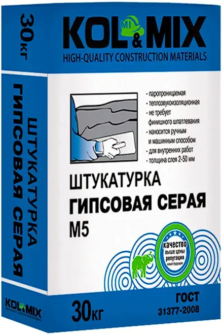 Kol&Mix М5 штукатурка гипсовая серая (30 кг)