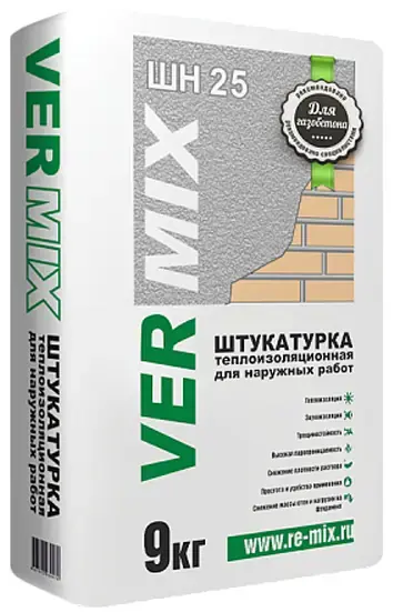 Реал Vermix ШН-25 штукатурка теплоизоляционная для наружных работ (9 кг)