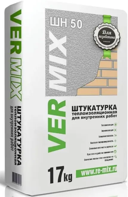 Реал Vermix ШН-50 штукатурка теплоизоляционная для наружных работ (17 кг)