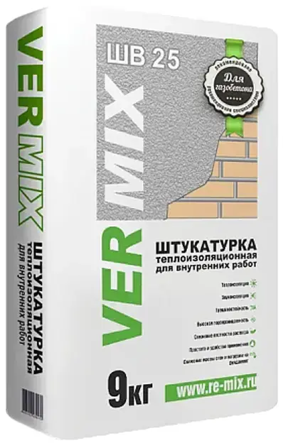 Реал Vermix ШВ-25 штукатурка теплоизоляционная для внутренних работ (9 кг)