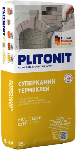 Плитонит Суперкамин Термоклей термостойкий клей с армирующими волокнами (25 кг)
