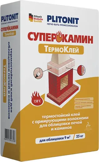 Плитонит Суперкамин Термоклей термостойкий клей с армирующими волокнами (25 кг)