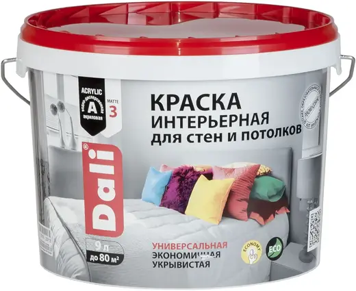 Dali Интерьерная акриловая водно-дисперсионная краска для стен и потолков (9 л) белая