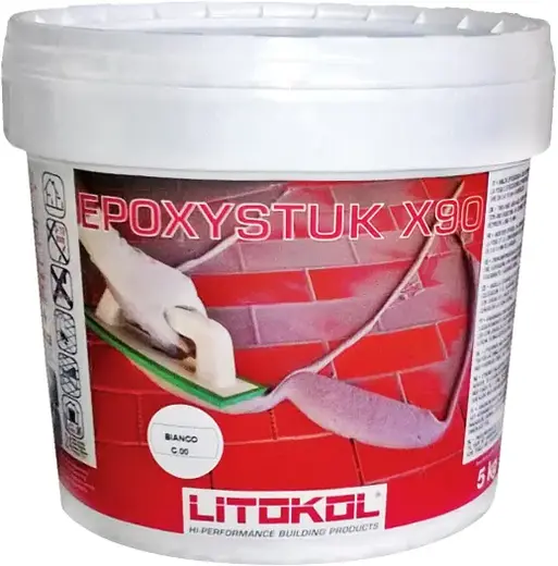 Литокол Epoxystuk X90 двухкомпонентная кислотостойкая эпоксидная затирочная смесь (5 кг (4.5 кг - компонент A + 500 г - компонент B) C.00 белая