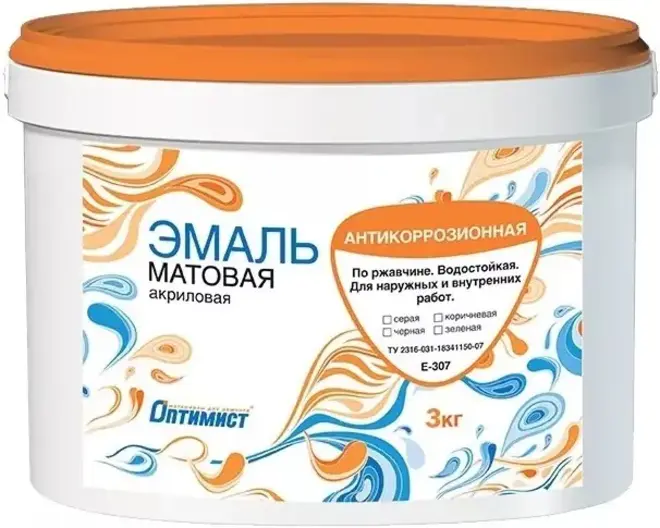 Оптимист E 307 эмаль матовая акриловая антикоррозионная водно-дисперсионная (3 кг) зеленая
