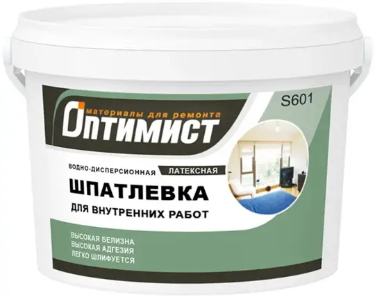 Оптимист S 601 водно-дисперсионная латексная шпатлевка для внутренних работ (9 кг)