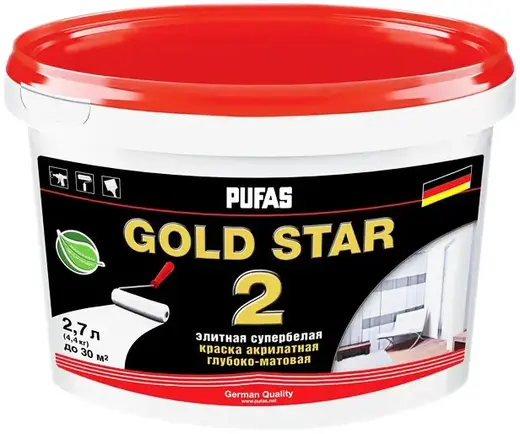 Пуфас Gold Star 2 краска акрилатная супербелая глубокоматовая (2.7 л)