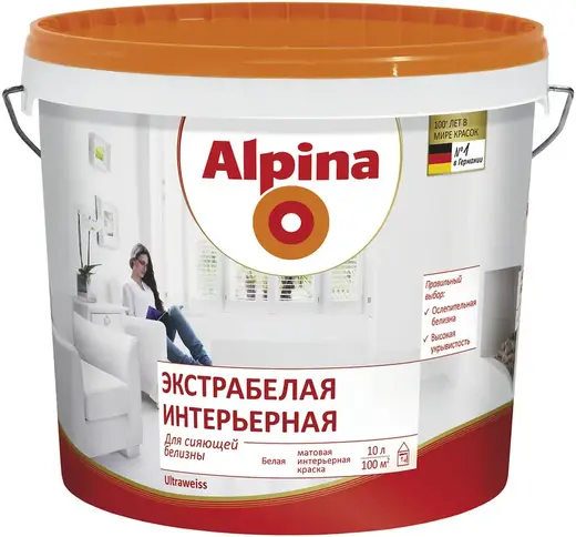 Alpina Экстрабелая Интерьерная краска (10 л) белая