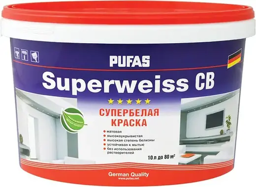 Пуфас Superweiss СВ краска супербелая (10 л) супербелая