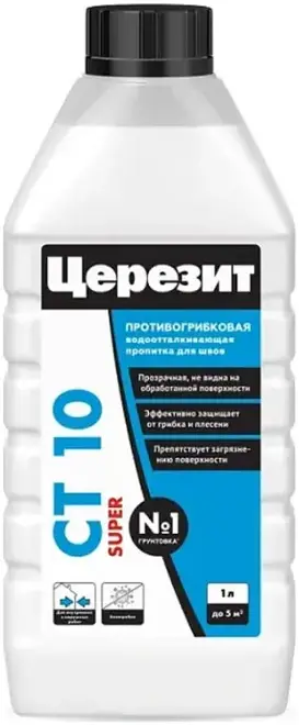 Церезит CT 10 Super пропитка противогрибковая водоотталкивающая для швов (1 л) бесцветная