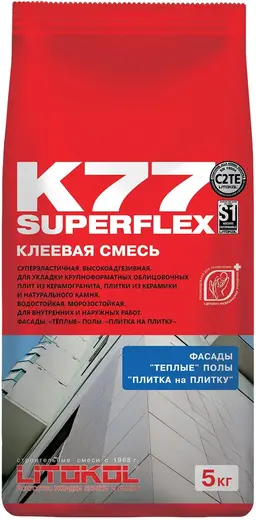 Литокол Superflex K77 клеевая смесь для укладки крупноформатных облицовочных плит (5 кг) серая
