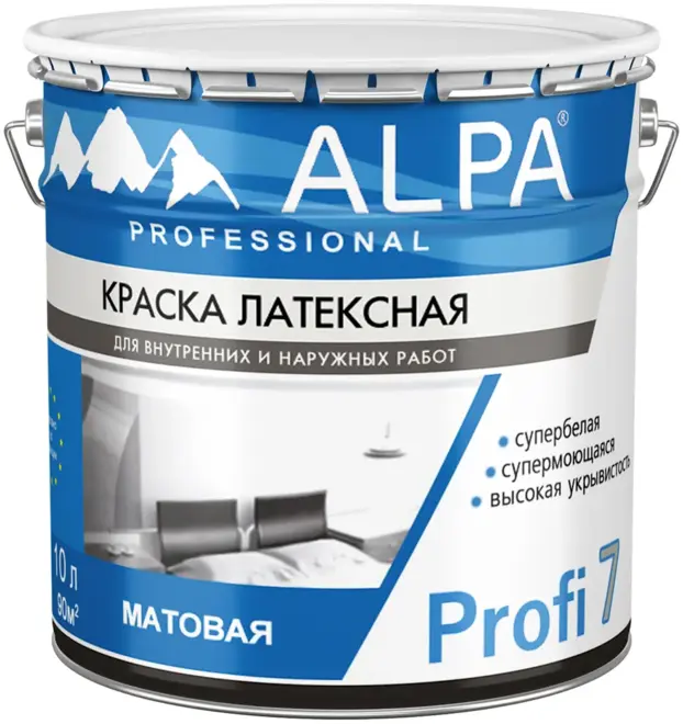 Alpa Profi 7 краска латексная супермоющаяся супербелая (10 л) супербелая