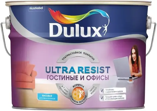 Dulux Ultra Resist Гостиные и Офисы краска для стен и потолков (9 л) бесцветная