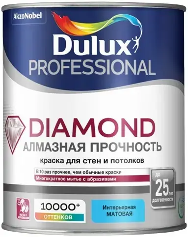 Dulux Professional Diamond Алмазная Прочность матовая износостойкая краска для стен и потолков (900 мл) бесцветная