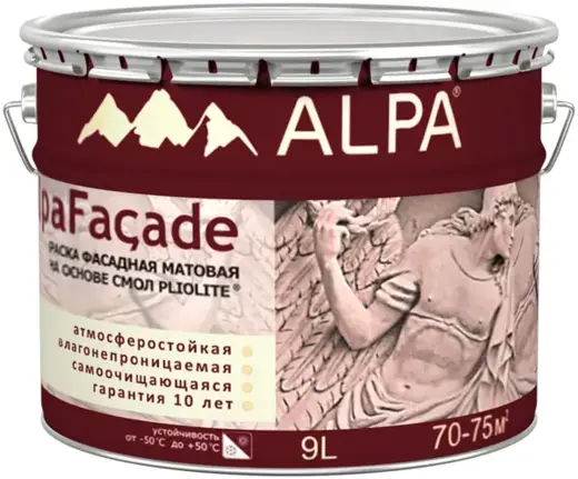 Alpa Facade краска фасадная матовая на основе смол Pliolite (9 л) белая