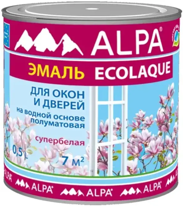 Alpa Ecolaque эмаль на водной основе для окон и дверей супербелая (500 мл) супербелая