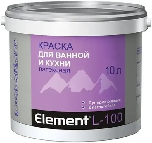 Alpa Element L-100 краска для ванной и кухни латексная супермоющаяся (10 л) белая