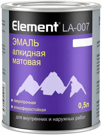Alpa Element LA-007 эмаль алкидная матовая сверхпрочная атмосферостойкая (500 мл) белая