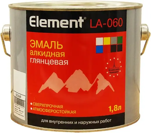 Alpa Element LA-060 эмаль алкидная глянцевая сверхпрочная атмосферостойкая (1.8 л) белая