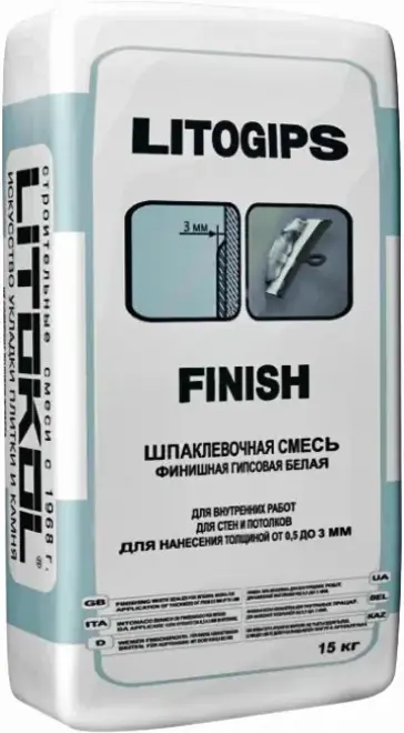 Литокол Litogips Finish шпаклевочная смесь финишная гипсовая белая (15 кг)