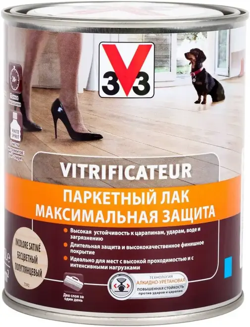V33 Vitrificateur Максимальная Защита паркетный лак (750 мл) бесцветный полуглянцевый