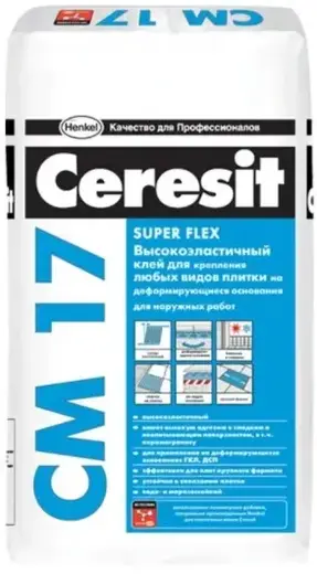 Ceresit CM 17 Super Flex клей для плитки высокоэластичный для наружных работ (5 кг)