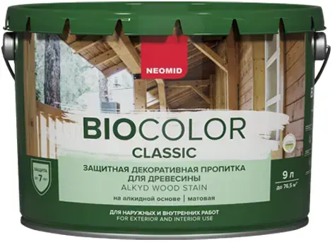 Неомид Bio Color Classic защитная декоративная пропитка для древесины (9 л ) белый