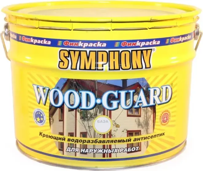 Финкраска Симфония Wood-Guard кроющий водоразбавляемый антисептик (9 л) белый