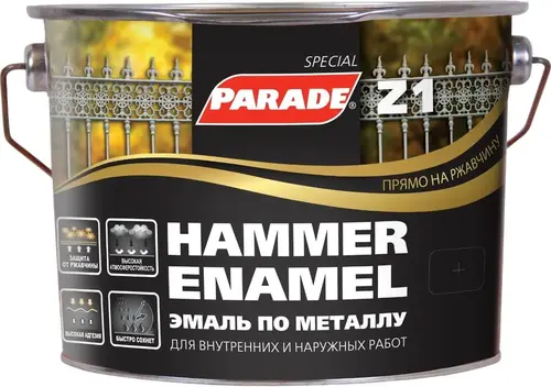 Parade Z1 эмаль по металлу прямо на ржавчину (2.5 л) черная №543-504 молотковая (Россия)