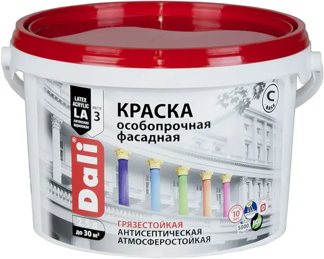 Dali краска особопрочная фасадная акриловая латексная (2.5 л) бесцветная