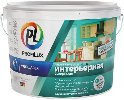 Профилюкс PL-13L краска для ванной и кухни моющаяся (40 кг) супербелая