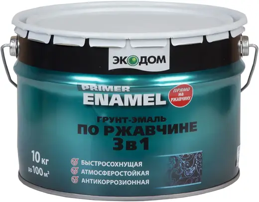 Экодом Primer Enamel грунт-эмаль по ржавчине 3 в 1 (10 кг) белая