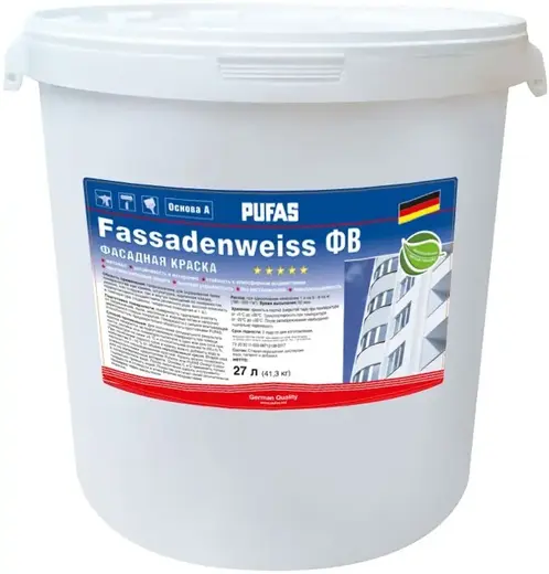 Пуфас Fassadenweiss ФВ фасадная краска с защитой от плесени (27 л) белая