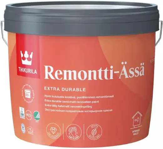 Тиккурила Tikkivala Remontti-Assa экстрастойкая полуматовая интерьерная краска (2.7 л) бесцветная