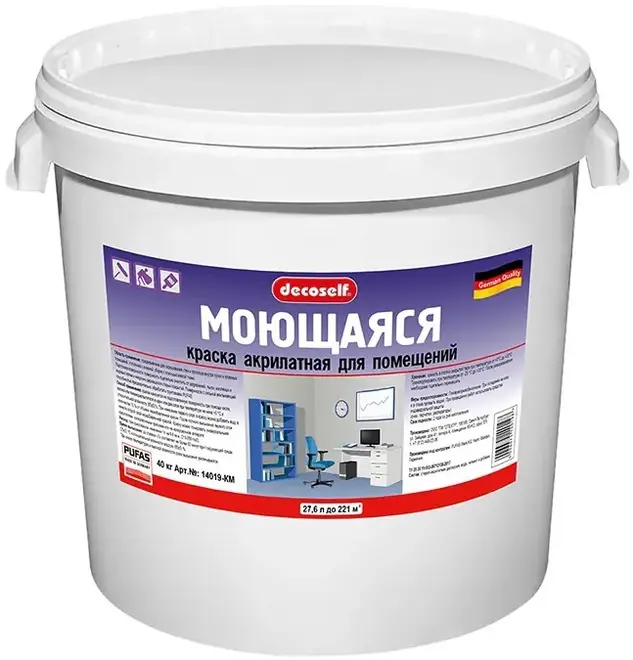 Пуфас Decoself Моющаяся краска акрилатная для помещений (25.3 л / 40 кг) белая