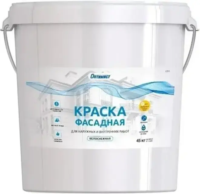 Оптимист F 311 краска фасадная водно-дисперсионная белоснежная (45 кг) белоснежная база A