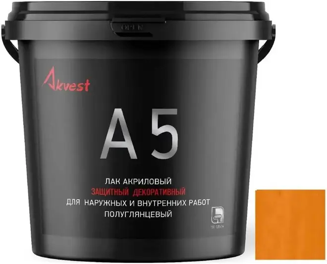 Аквест A 5 лак акриловый защитный декоративный (10 кг) орегон полуглянцевый