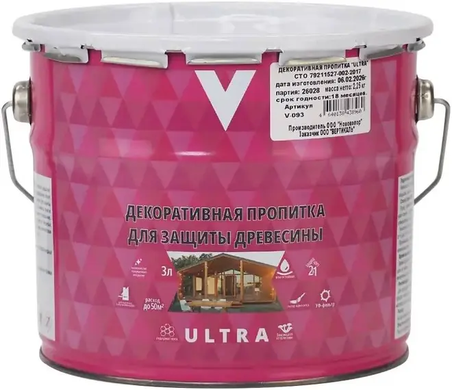 V Ultra пропитка декоративная для защиты древесины (3 л графит) Россия