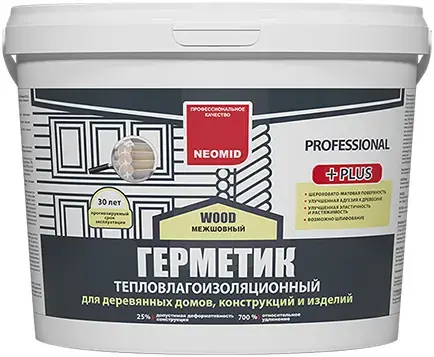 Неомид Теплый Дом Wood Professional Plus герметик тепловлагоизоляционный строительный (15 кг) медовый