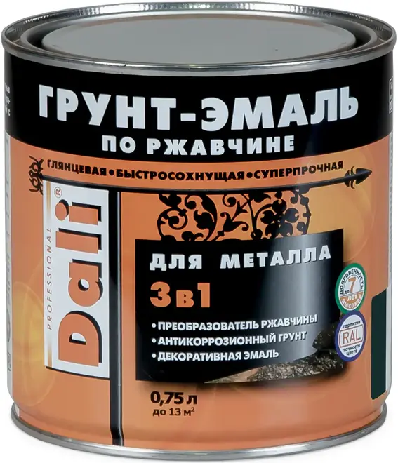 Dali грунт-эмаль по ржавчине 3 в 1 для металла гладкая (750 мл) красная RAL 3001 гладкая