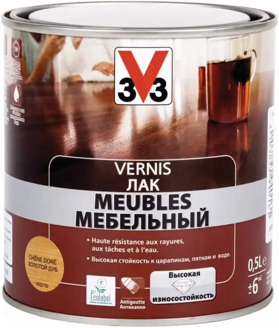 V33 Vernis Meubles лак мебельный (500 мл) золотой дуб глянцевый