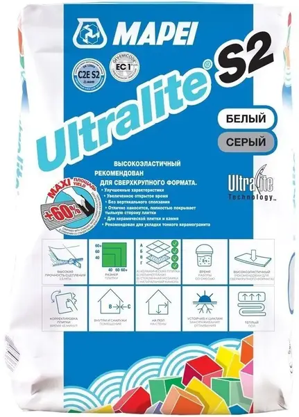 Mapei Ultralite S2 клей на цементной основе (15 кг) серый