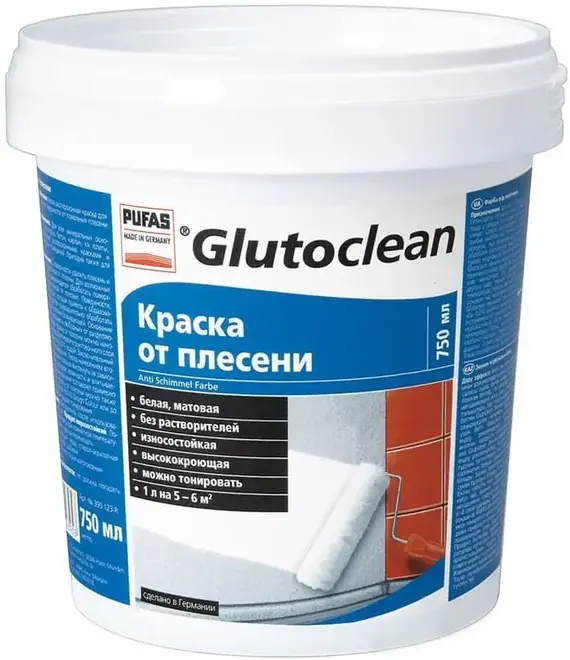 Пуфас Glutoclean Anti Schimmel Farbe краска от плесени (750 мл) белая